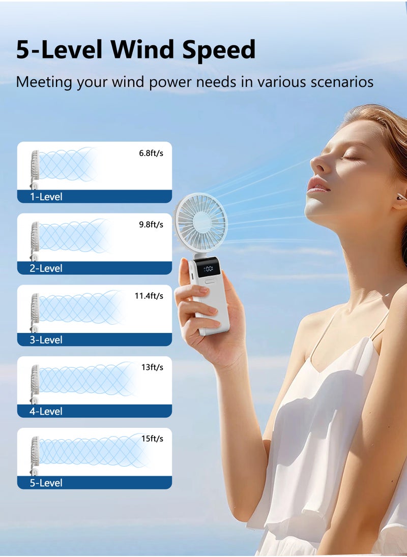Necomi - Handheld Fan, Powerful Handheld Fan, Small Battery Operated Fan with LED Display, 5 Speed Adjustable, Lightweight Rechargeable Fan, Can be Used as Mobile Phone Holder - Image 1