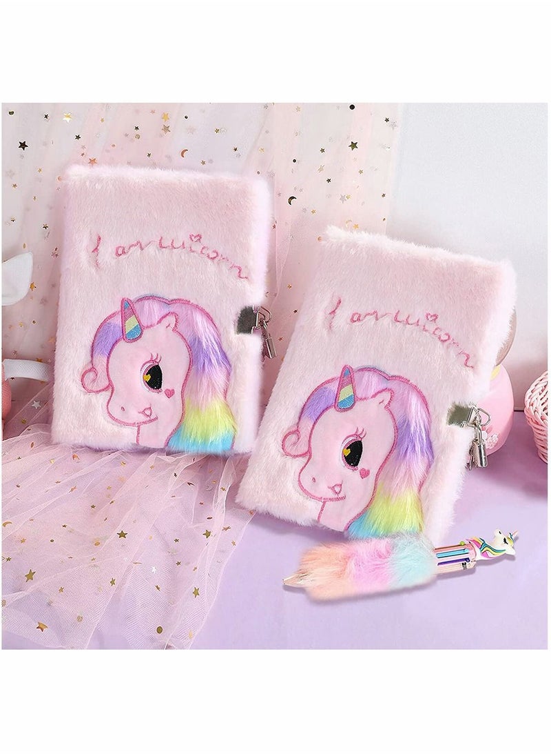 Y&D - Unicorn Diary Plush Notebook Set, Writing Journal Stationery for kids, 1 Lock Includes with 2 Keys, 51 Sticky Notes Students School Gifts - Image 1