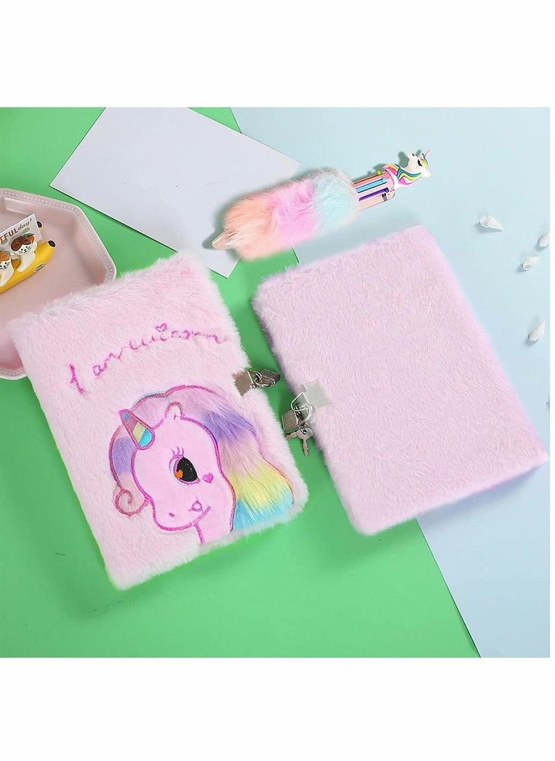 Y&D - Unicorn Diary Plush Notebook Set, Writing Journal Stationery for kids, 1 Lock Includes with 2 Keys, 51 Sticky Notes Students School Gifts - Image 1