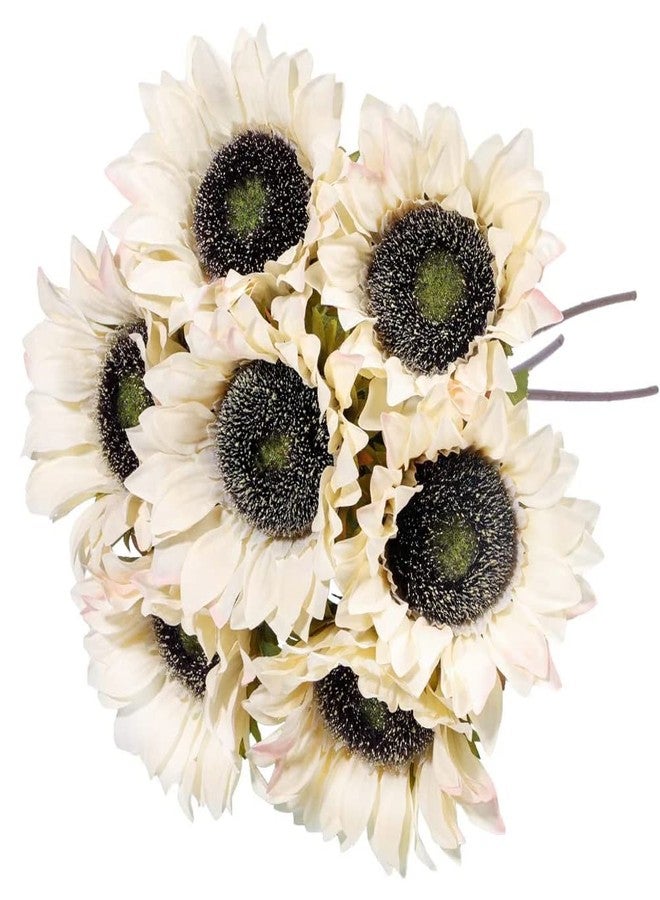 Laelfe 7PCS White Sunflowers Artificial Flowers, Fake Silk Sunflower with Stem Vintage Fall Flower Decorations for Autumn Home Wedding Party Birthday Bulk Single - Image 1