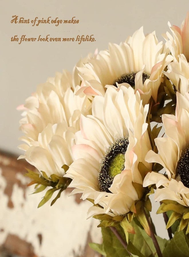 Laelfe 7PCS White Sunflowers Artificial Flowers, Fake Silk Sunflower with Stem Vintage Fall Flower Decorations for Autumn Home Wedding Party Birthday Bulk Single - Image 5