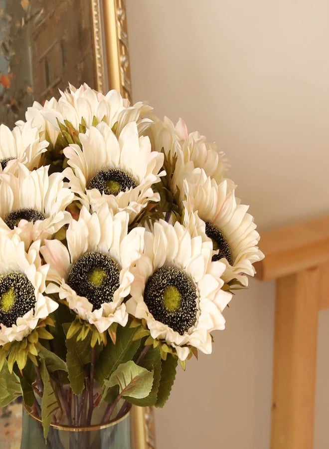 Laelfe 7PCS White Sunflowers Artificial Flowers, Fake Silk Sunflower with Stem Vintage Fall Flower Decorations for Autumn Home Wedding Party Birthday Bulk Single - Image 3