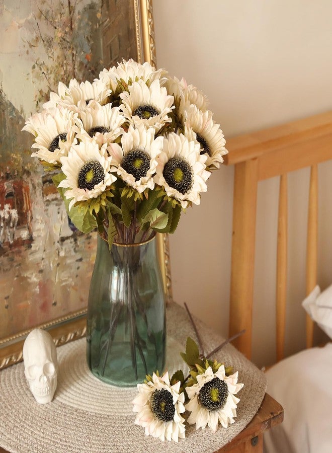 Laelfe 7PCS White Sunflowers Artificial Flowers, Fake Silk Sunflower with Stem Vintage Fall Flower Decorations for Autumn Home Wedding Party Birthday Bulk Single - Image 2