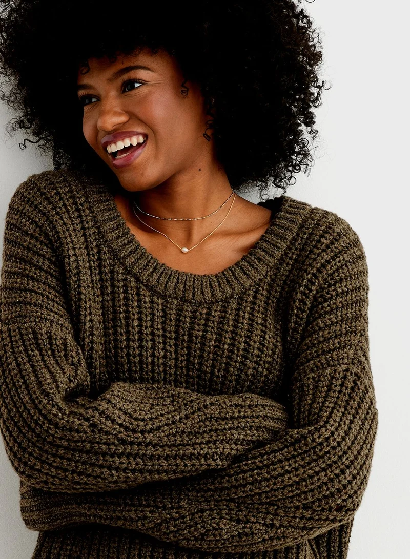 Aerie Crew Neck Ribbed Sweater