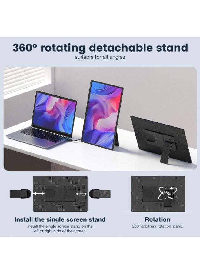 16" 2.5K QHD Portable Monitor, 2560×1600, 350cd/㎡, Dual USB-C & USB-C with DP, Ultra-Slim, Landscape & Portrait Mode, Travel-Friendly External Screen for Laptop, Gaming, and Work