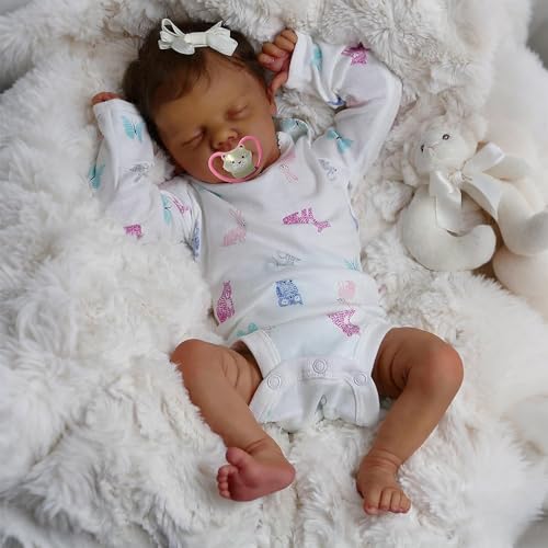iCradle 18 Inch Reborn Baby Dolls Black Girls Soft Body Vinyl Realistic Baby Doll African American Sleeping Lifelike Newborn Baby Doll Toy for Ages 3 - Image 1