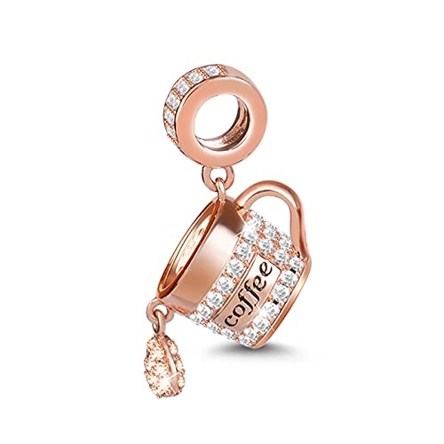 GNOCE Rose Gold Coffee Cup Pendant Charms for Bracelet/Necklace 925 Sterling Silver Dangle Charms For Women Mom Daughter Wife Jewelry Gift - Image 1