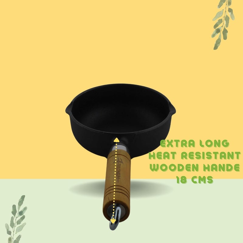 TRILONIUM Pre-Seasoned Cast Iron Tadka Pan 13 Cms | Chinese Melting Pot 400Ml,Black - Image 5