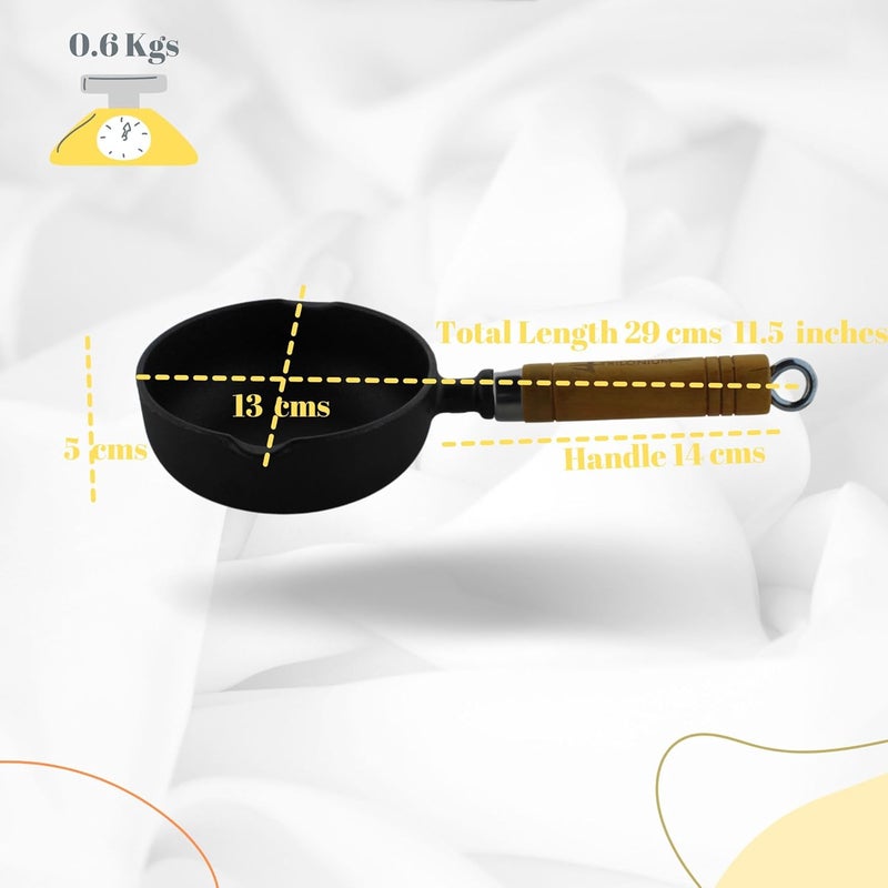 TRILONIUM Pre-Seasoned Cast Iron Tadka Pan 13 Cms | Chinese Melting Pot 400Ml,Black - Image 2