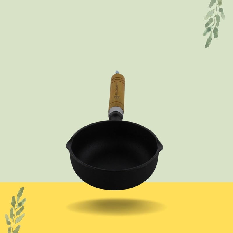 TRILONIUM Pre-Seasoned Cast Iron Tadka Pan 13 Cms | Chinese Melting Pot 400Ml,Black - Image 4