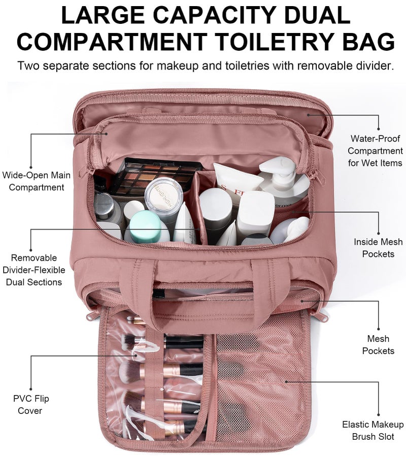 Bagstellar Travel Toiletry Bag for Women, Lightweight Large Quilted Puffy Makeup Bag Wide-open Make up Organizer Cloud Cosmetic Bag w/Handle for Traveling, Toiletries Essentials Accessories Dark Pink - Image 3