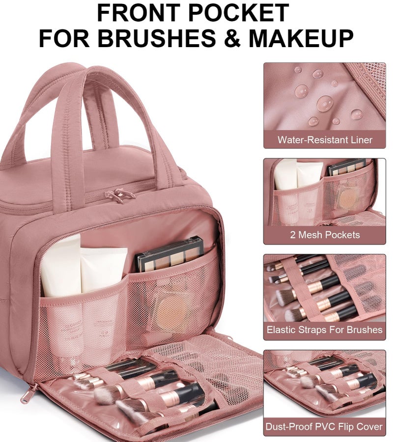 Bagstellar Travel Toiletry Bag for Women, Lightweight Large Quilted Puffy Makeup Bag Wide-open Make up Organizer Cloud Cosmetic Bag w/Handle for Traveling, Toiletries Essentials Accessories Dark Pink - Image 5