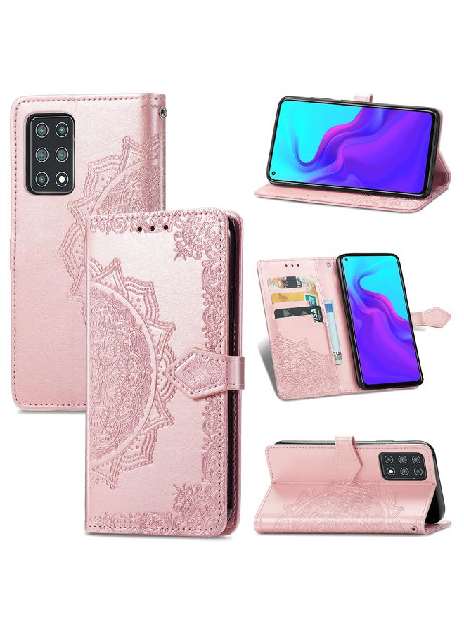 زبون جراب لهاتف Cubot X30، جراب جلدي أفقي قابل للطي، منقوش عليه زهرة ماندالا، مزود بحامل وثلاث فتحات للبطاقات ومحفظة وحبل تعليق - Image 1