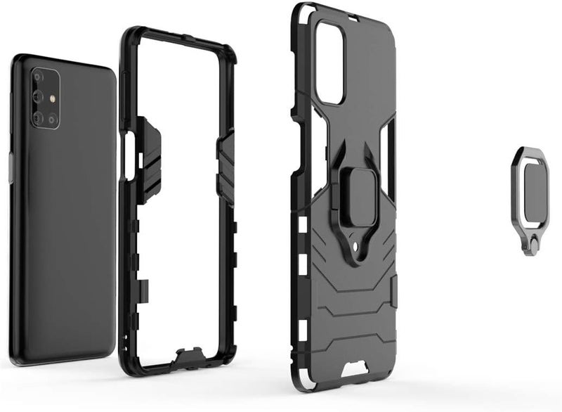 مايجين متوافق مع حافظة Samsung Galaxy M31S، حلقة معدنية للمقبض وحامل صدمات مقاوم للصدمات (يعمل مع حامل السيارة المغناطيسي) غطاء متين مزدوج الطبقة (أسود) - Image 4