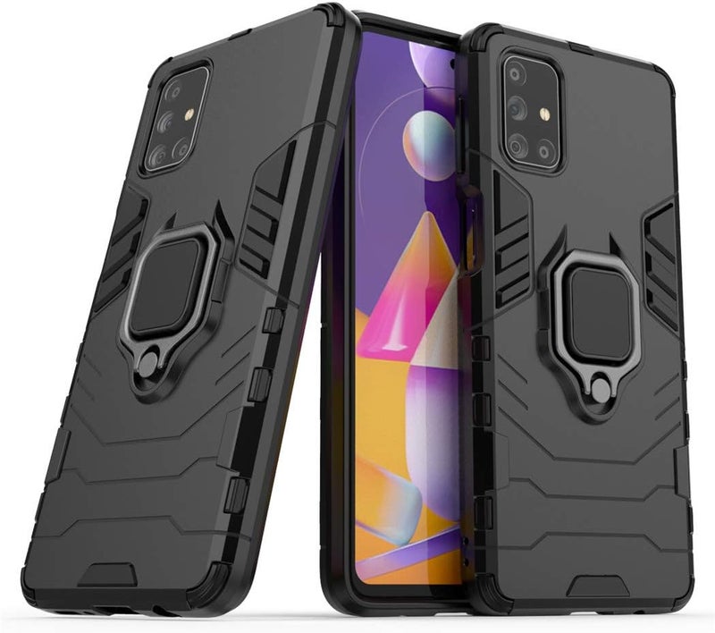 مايجين متوافق مع حافظة Samsung Galaxy M31S، حلقة معدنية للمقبض وحامل صدمات مقاوم للصدمات (يعمل مع حامل السيارة المغناطيسي) غطاء متين مزدوج الطبقة (أسود) - Image 1