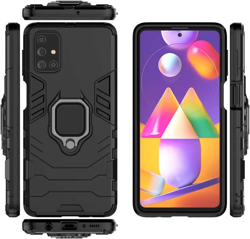 مايجين متوافق مع حافظة Samsung Galaxy M31S، حلقة معدنية للمقبض وحامل صدمات مقاوم للصدمات (يعمل مع حامل السيارة المغناطيسي) غطاء متين مزدوج الطبقة (أسود) - Image 3