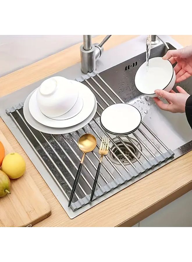 1 PC Stainless Steel Foldable Kitchen Sink Dish Drain Rack Water Filter - Image 4