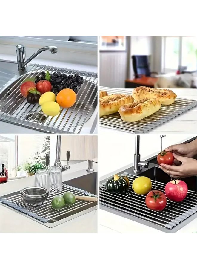 1 PC Stainless Steel Foldable Kitchen Sink Dish Drain Rack Water Filter - Image 2