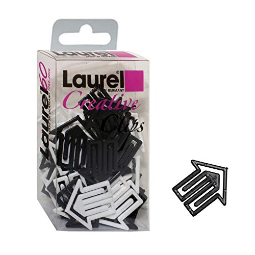 Laurel Decorative Multipurpose Arrow Shaped Paper Marker Clip for Organizing Sorting Filing Gifts Bookmark Tabs for Creative Craft Signatures Important Text 30mm Black White U Clips 50 Clips Pack - Image 1