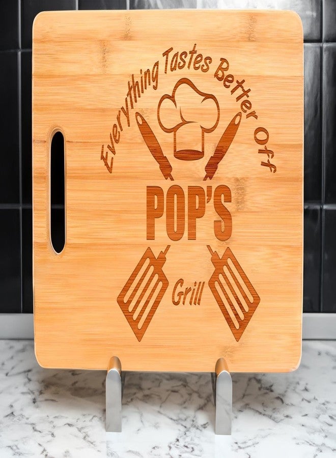 Personalized Gifts Laser Engraved Cutting Board Everything Tastes Better Off Pop's Grill Decorative Rectangle Shaped Wood Cutting Board - Image 4