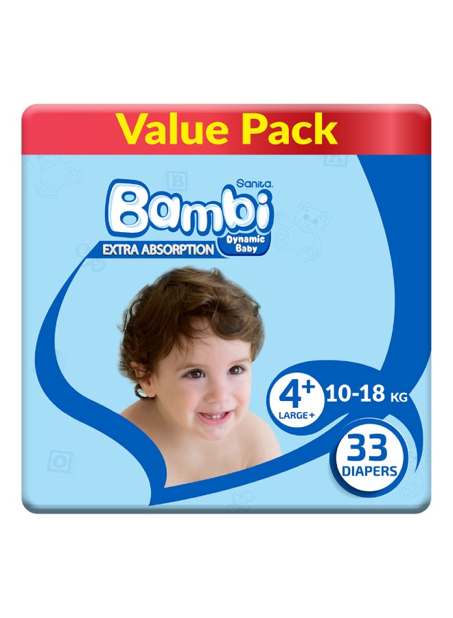 Sanita Bambi Size 4+ Large 10-18 Kg Value Pack 33 Diapers