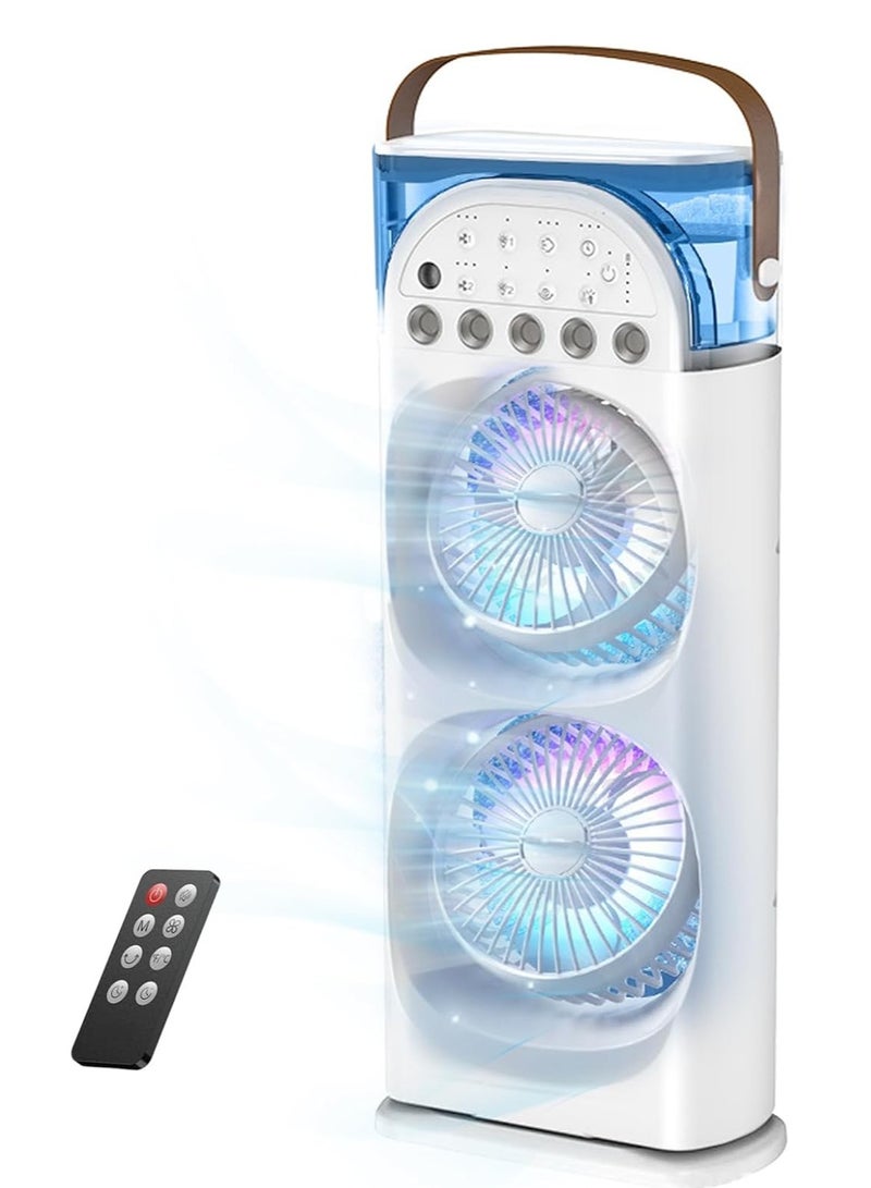 Rechargeable portable cooler, double head remote control cooling fan, three speed spray air cooler, 600ml water tank, seven color night light, indoor/vehicle portable - Image 1
