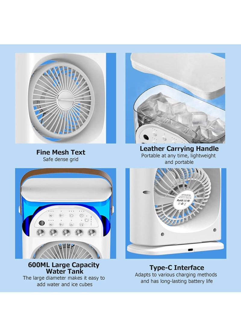 Rechargeable portable cooler, double head remote control cooling fan, three speed spray air cooler, 600ml water tank, seven color night light, indoor/vehicle portable - Image 2