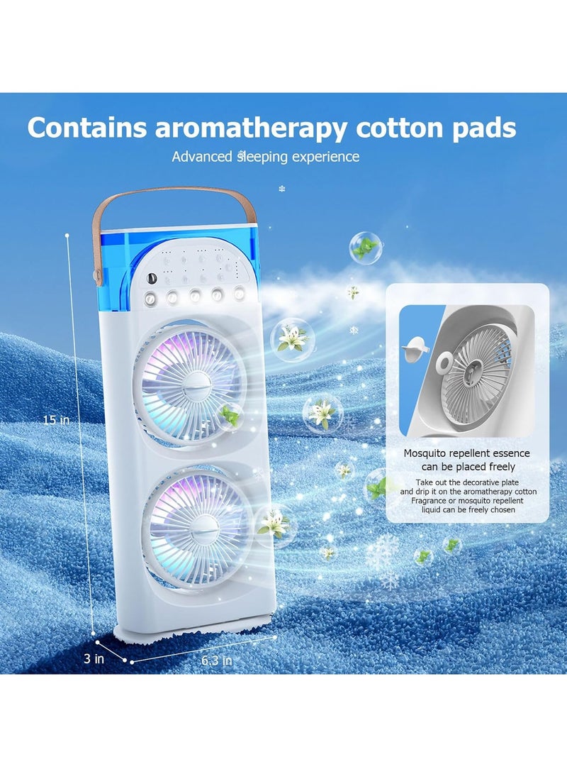 Rechargeable portable cooler, double head remote control cooling fan, three speed spray air cooler, 600ml water tank, seven color night light, indoor/vehicle portable - Image 4