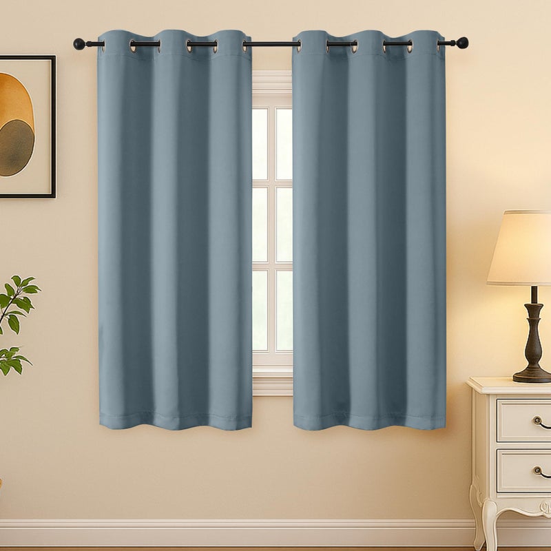 Simplebrand Stone Blue Room Darkening Curtains for Bedroom 63 Inch Length 2 Panels Set, Thermal Insulated Energy Saving Curtains for Kids Room, Grommet Solid Nursery Window Treatment Drapes, W40 x L63 - Image 1