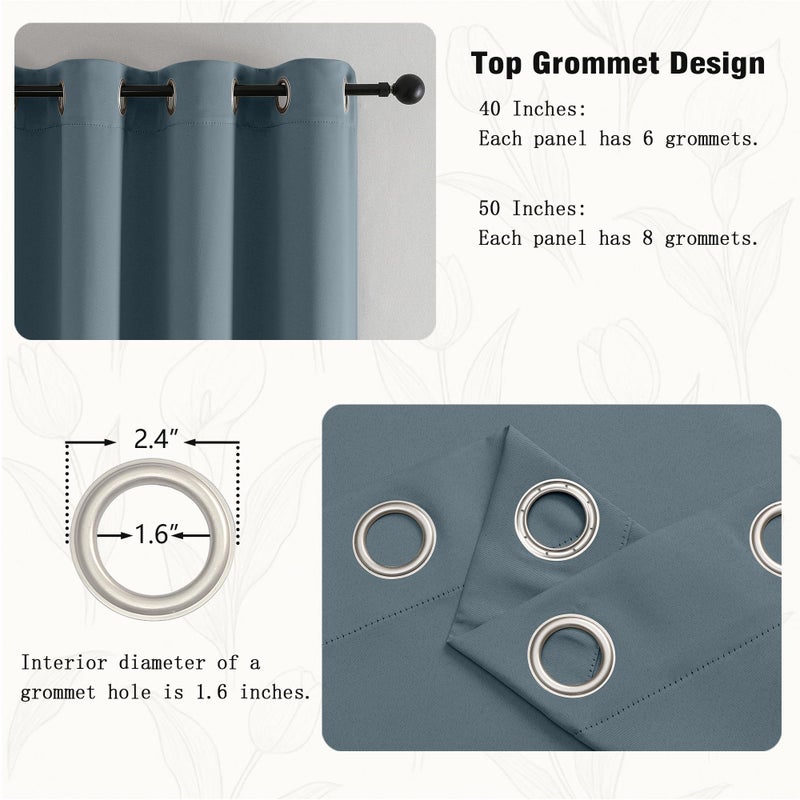 Simplebrand Stone Blue Room Darkening Curtains for Bedroom 63 Inch Length 2 Panels Set, Thermal Insulated Energy Saving Curtains for Kids Room, Grommet Solid Nursery Window Treatment Drapes, W40 x L63 - Image 3