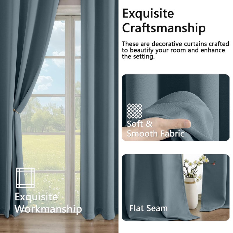 Simplebrand Stone Blue Room Darkening Curtains for Bedroom 63 Inch Length 2 Panels Set, Thermal Insulated Energy Saving Curtains for Kids Room, Grommet Solid Nursery Window Treatment Drapes, W40 x L63 - Image 5