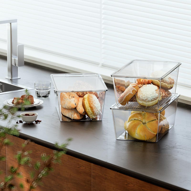 Hudgan 4 Pack Bread Box for Kitchen Countertop, Bread Storage Container with Lid for Bagel, Donut and Cookies, Clear Breadbox Keeper for Muffin - Image 3