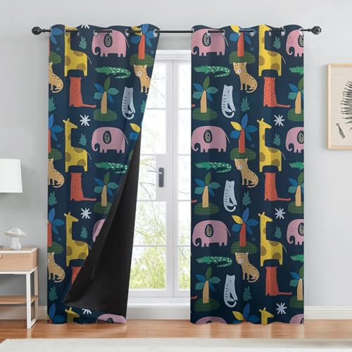 BFAM Kids Blackout Curtains 8 feet Set of 1 – 100% Room Darkening, Thermal Insulated, Noise Reducing, Cute Animal & Rainbow Prints, Eyelet Curtains for Playroom, Bedroom & Nursery, Pack of 1 Curtain - Image 1