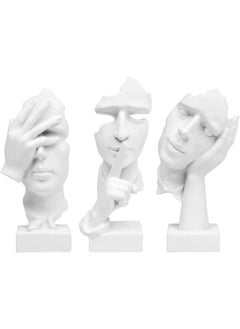 Prosfalt 3 Pcs Thinker Statue, Silence Is Gold Abstract Art Figurine, No Hear No See No Speak Modern Home Resin Sculptures Decorative Objects Decor For Home Office Bookshelf Desktop(White), A-41