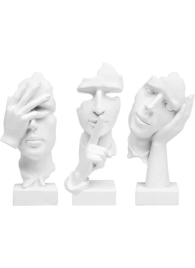 Generic - Prosfalt 3 Pcs Thinker Statue, Silence Is Gold Abstract Art Figurine, No Hear No See No Speak Modern Home Resin Sculptures Decorative Objects Decor For Home Office Bookshelf Desktop(White), A-41 - Image 1