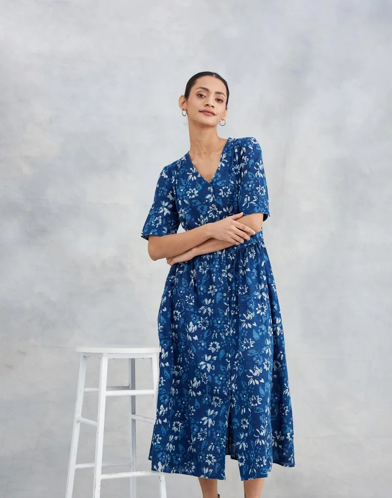 Fabindia Floral Cotton Midi Dress