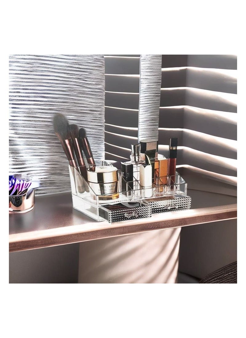 MIRFA Makeup Organizer, Clear Acrylic Cosmetic Organizer Makeup Holder Display Jewelry Storage, Bathroon,Office Use, Case 2 Drawer For Lipstick Liner Brush Holder Black (Clear)  - Image 2