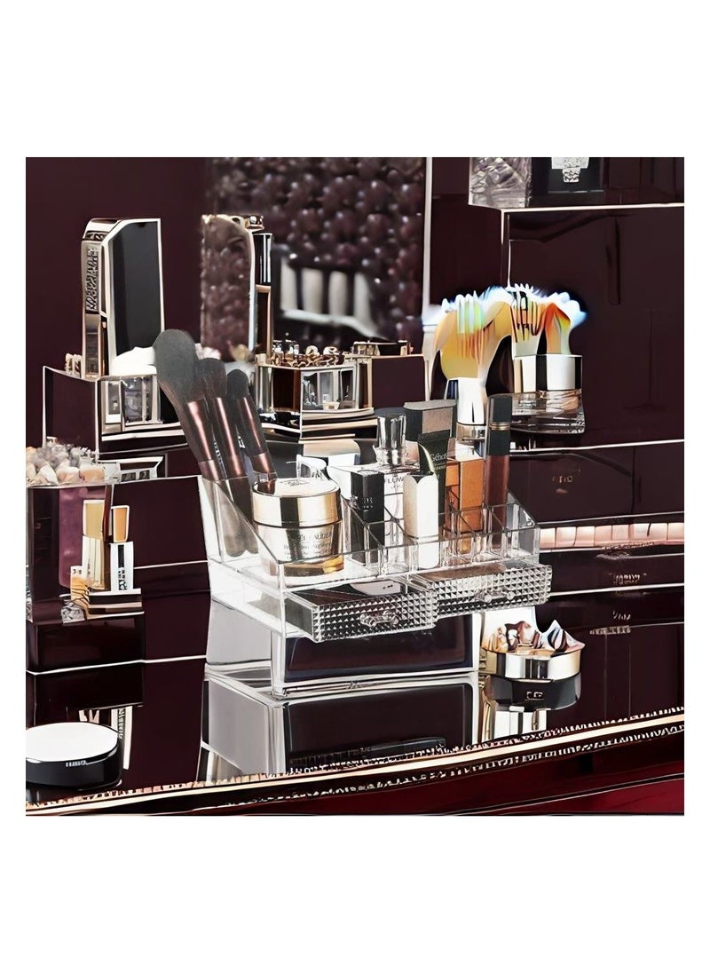MIRFA Makeup Organizer, Clear Acrylic Cosmetic Organizer Makeup Holder Display Jewelry Storage, Bathroon,Office Use, Case 2 Drawer For Lipstick Liner Brush Holder Black (Clear)  - Image 3