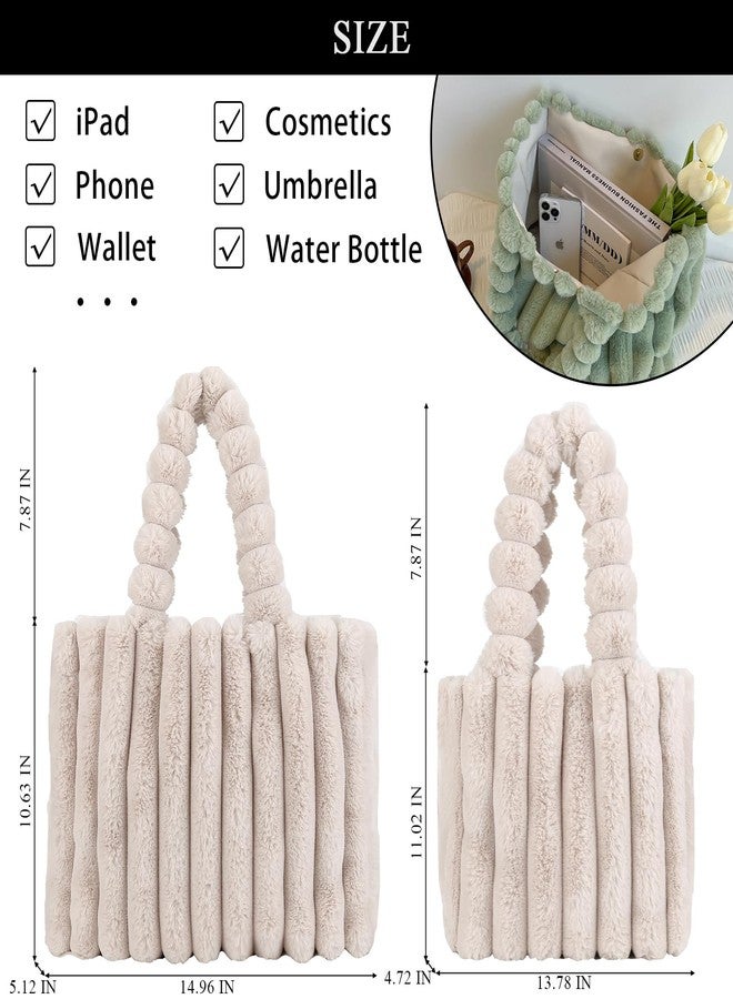 Extolove Furry Purse Small Fluffy Tote Bags for Women Winter Faux Fur Bag Fuzzy Purses and Handbags (A Beige, S) - Image 4