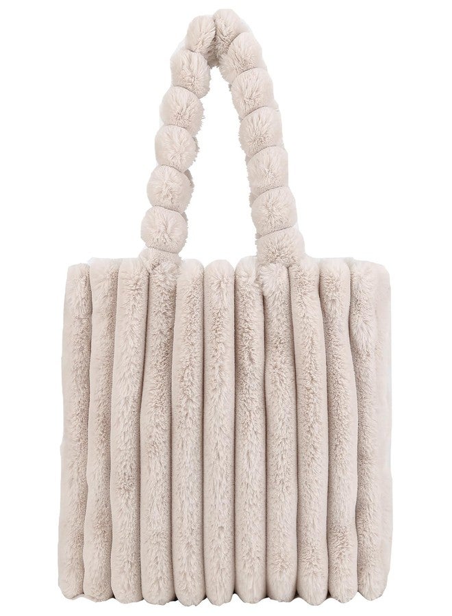 Extolove Furry Purse Small Fluffy Tote Bags for Women Winter Faux Fur Bag Fuzzy Purses and Handbags (A Beige, S) - Image 1