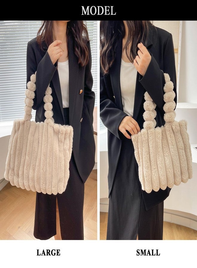 Extolove Furry Purse Small Fluffy Tote Bags for Women Winter Faux Fur Bag Fuzzy Purses and Handbags (A Beige, S) - Image 2
