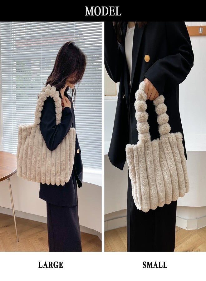 Extolove Furry Purse Small Fluffy Tote Bags for Women Winter Faux Fur Bag Fuzzy Purses and Handbags (A Beige, S) - Image 3