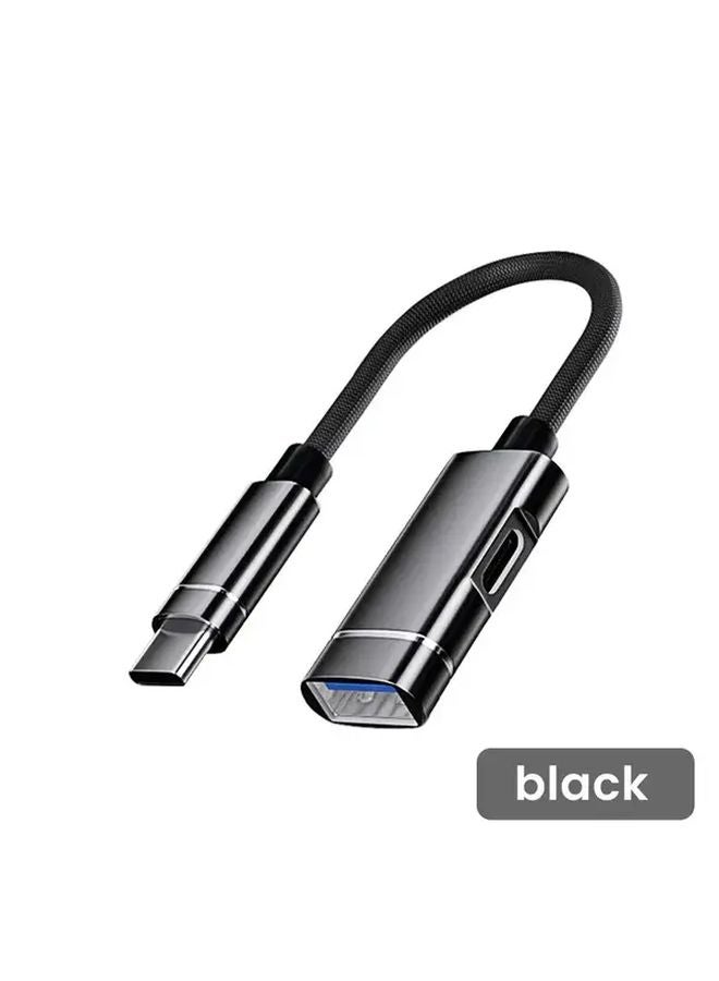 Black 2 in 1 USB C OTG Adapter and PD Charger 10W Fast Power Delivery for iPhone Samsung - Image 1