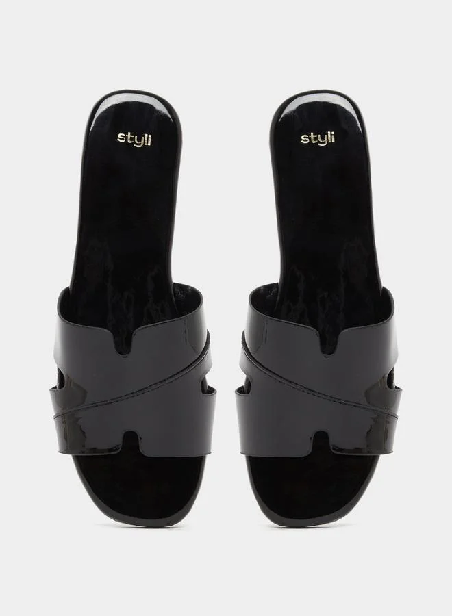 Styli Leather Look Slip-On Flat Sandals