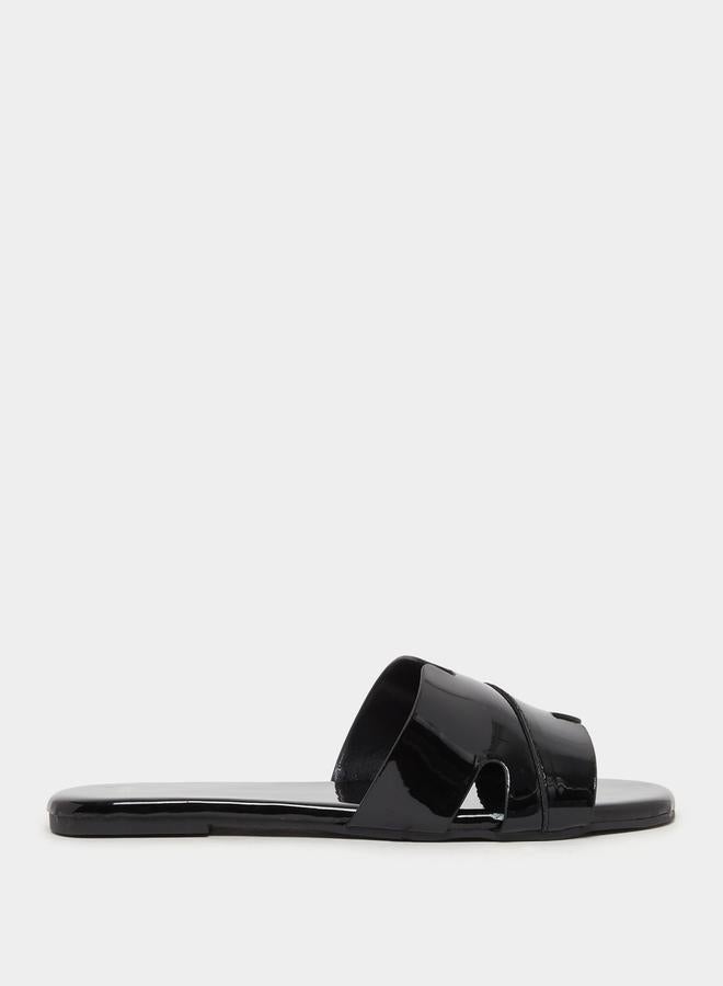 Styli Leather Look Slip-On Flat Sandals - Image 1
