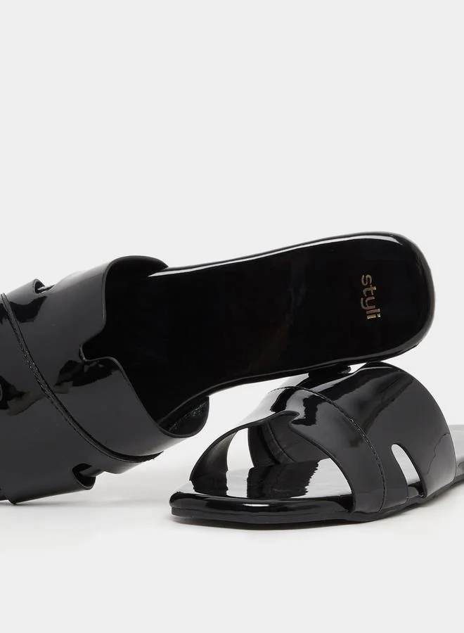 Styli Leather Look Slip-On Flat Sandals