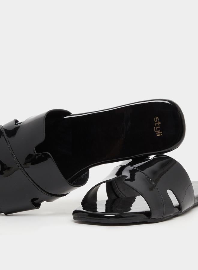 Styli Leather Look Slip-On Flat Sandals - Image 3