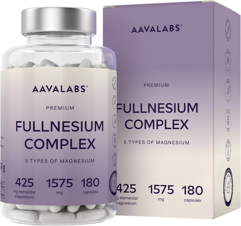 AAVALABS High Strength Magnesium Supplements for Women and Men 1575mg per Daily Dose 425mg Elemental Chelated Magnesium Glycinate Citrate Malate and Oxide 180 Capsules Vegan - Image 1