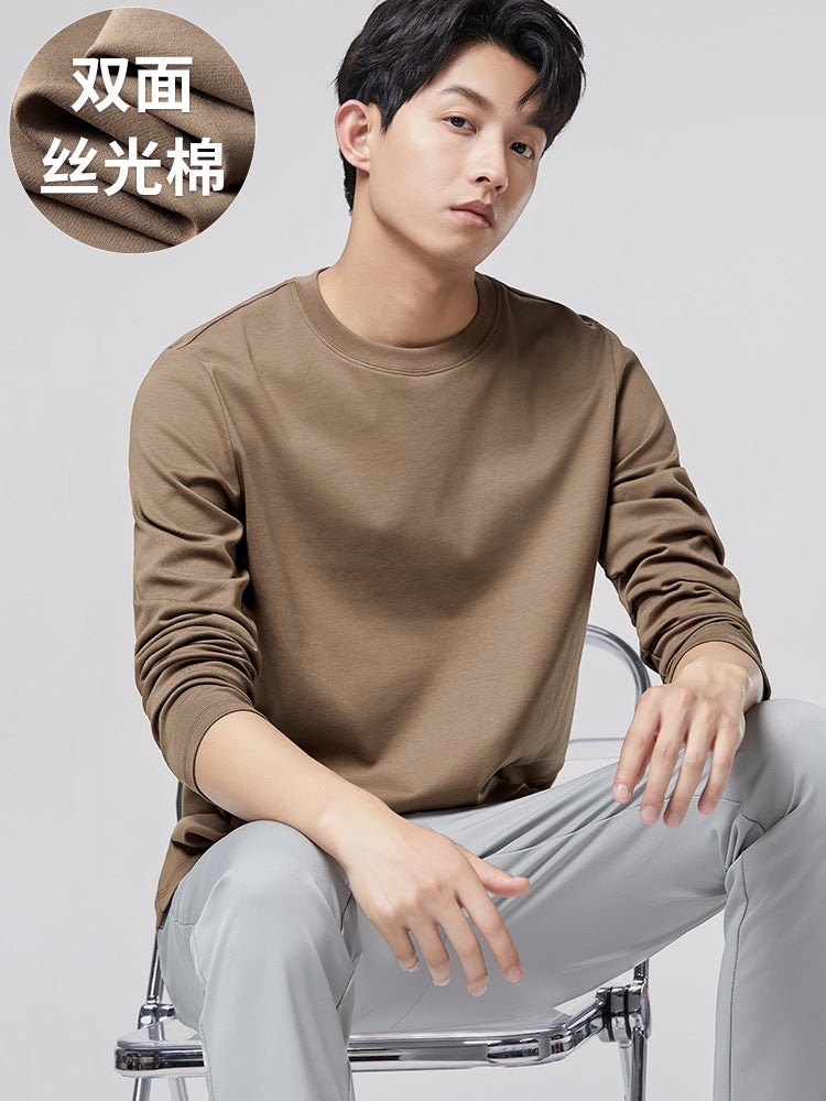 Mercerized Cotton Long-Sleeved T-Shirt Men'S Casual Basic Bottoming Shirt 2025 Versatile Antibacterial Solid Color Top - Image 2