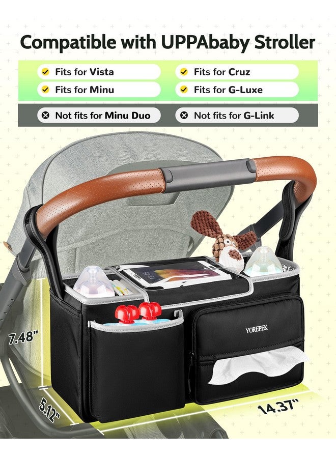 YOREPEK Spacious Stroller Caddy Fits for UPPAbaby Vista/Minu/Cruz, Adjustable Stroller Organizer with 2 Insulated Cup Holders, Easy-clean Stroller Bag for Travel, Walks, Accessories, Baby Essentials - Image 2